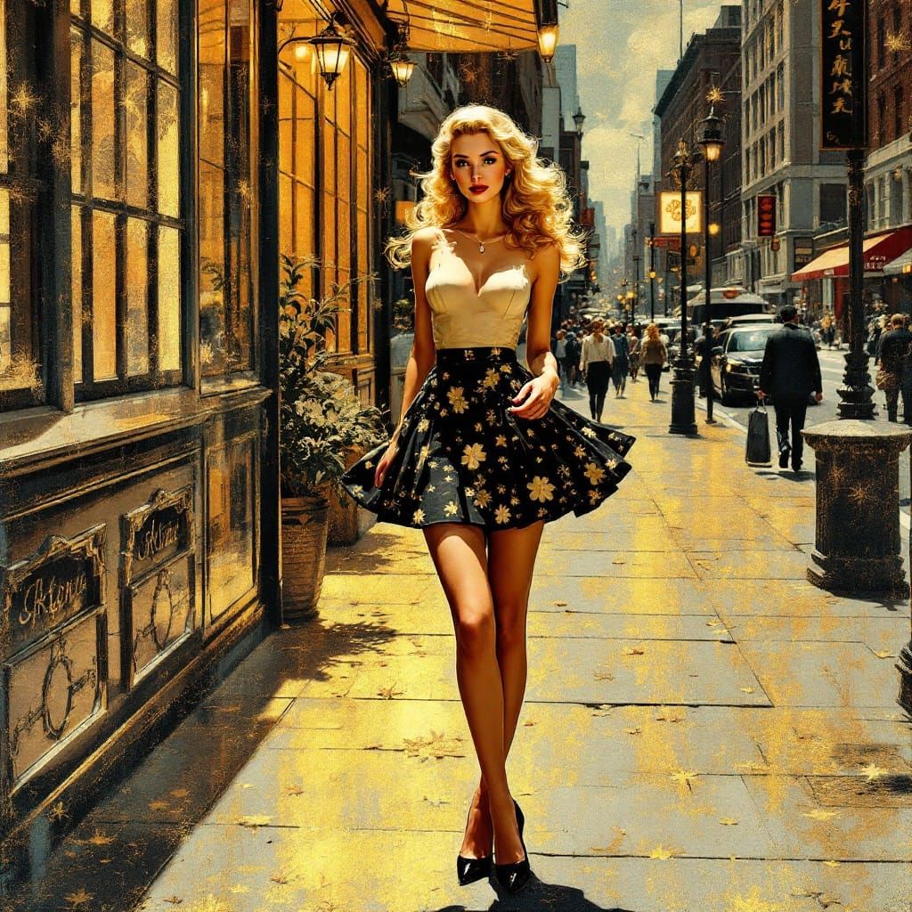 1950s Pin-Up in Klimt-Inspired Digital Art