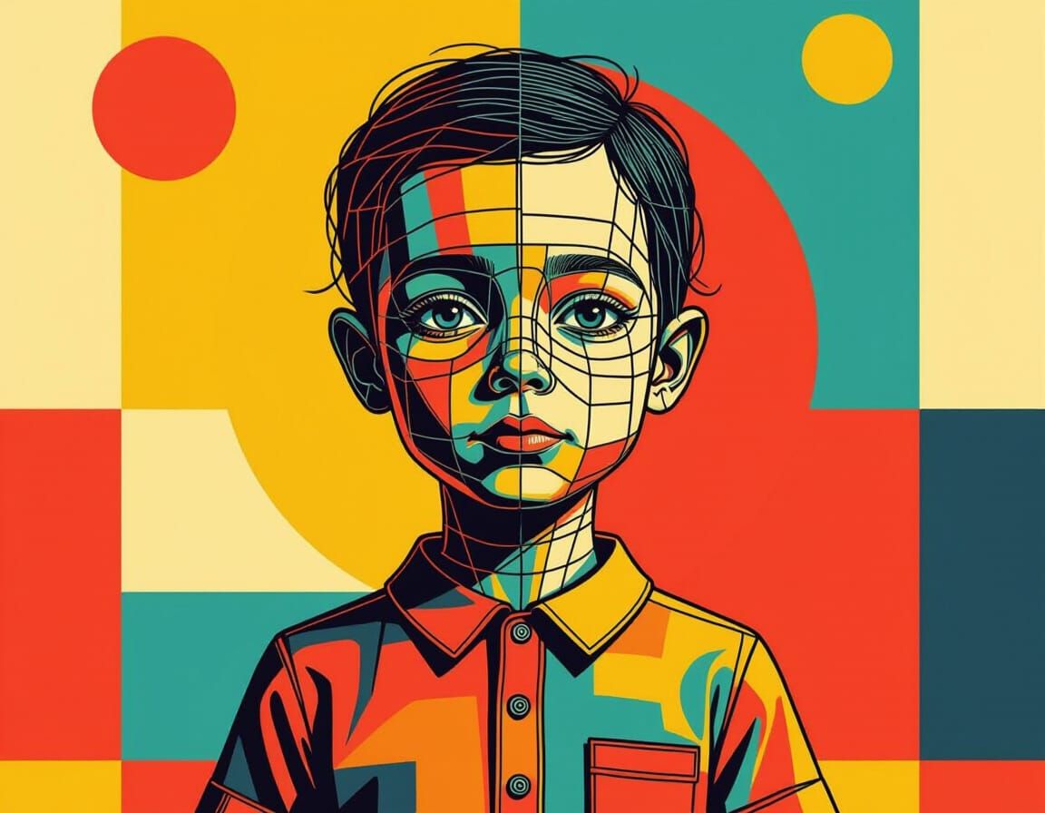 Stylized Wire Child Head in Pop Art Style