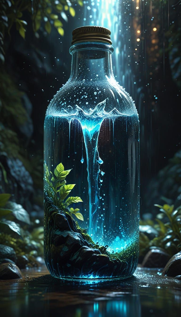 Waterfall in a Bottle: Hyperrealistic Digital Art
