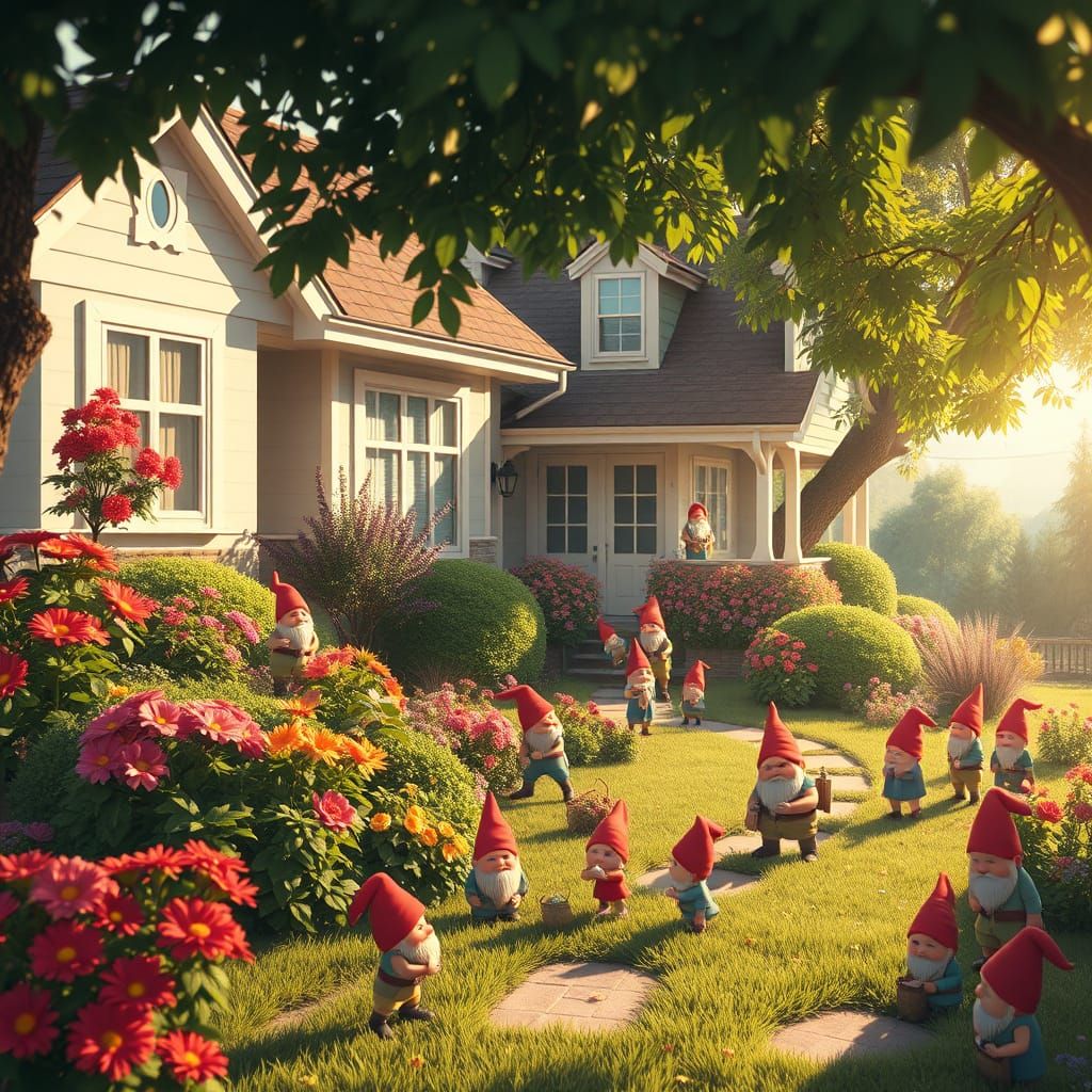 Whimsical Gnome Invasion in Anime Style