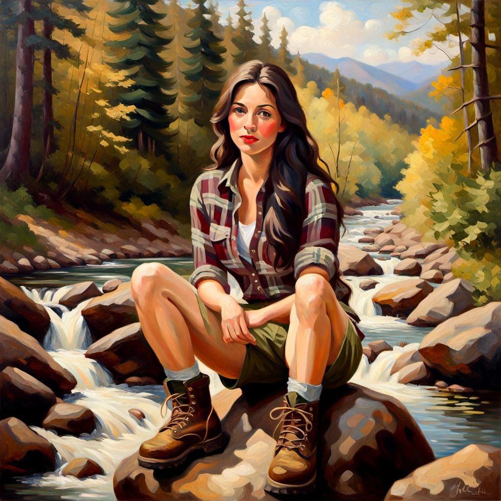 Woman in Forest: Post-Impressionist Oil Painting