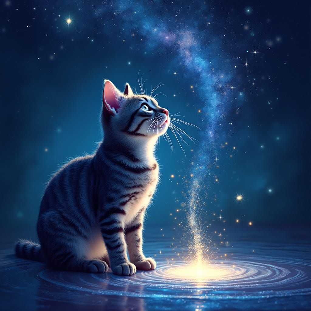 Whimsical Cat Sips from the Starry Milky Way