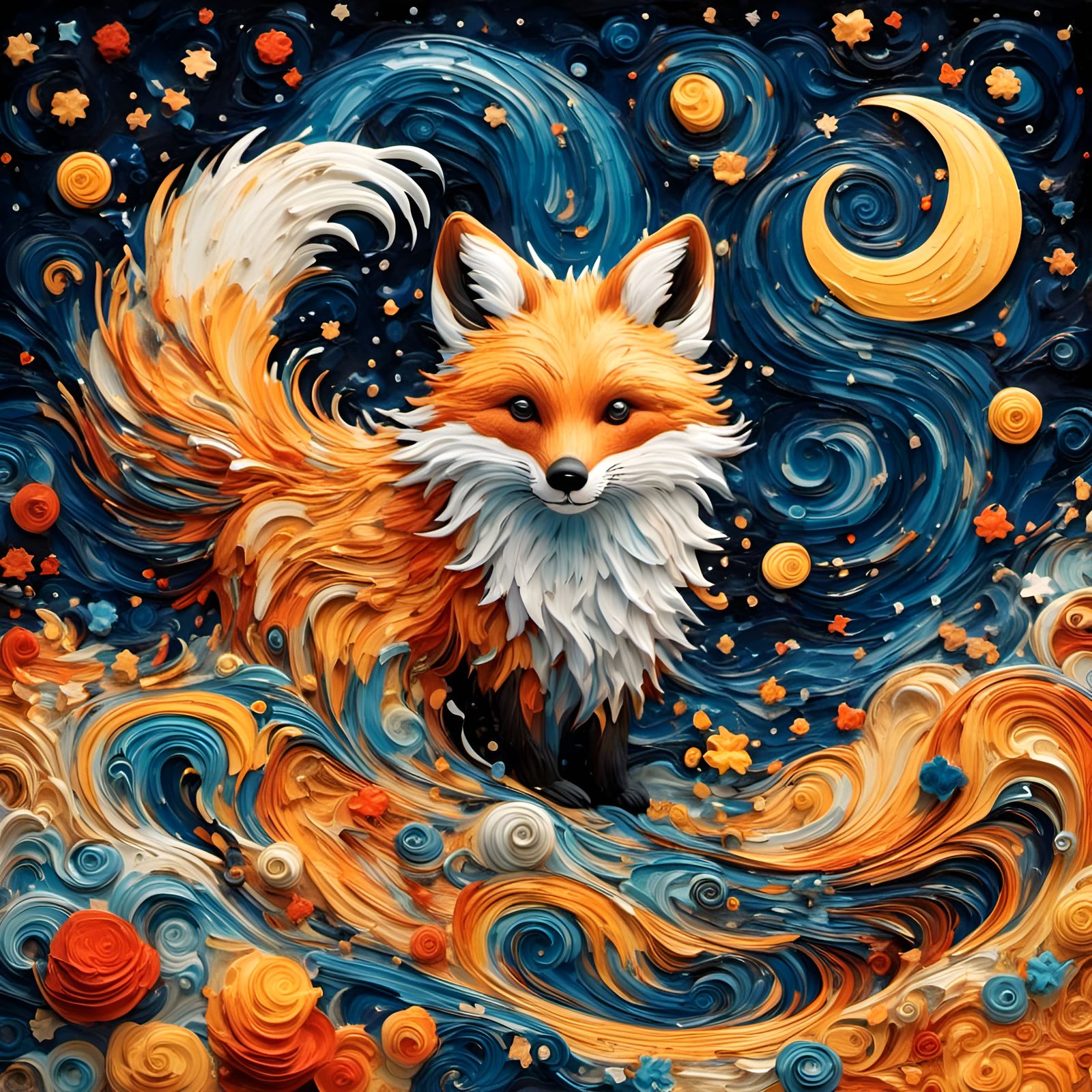 Abstract Fox in Starry Night Style