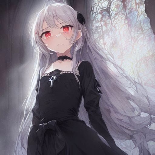 Anime Girl with White Hair and Red Eyes