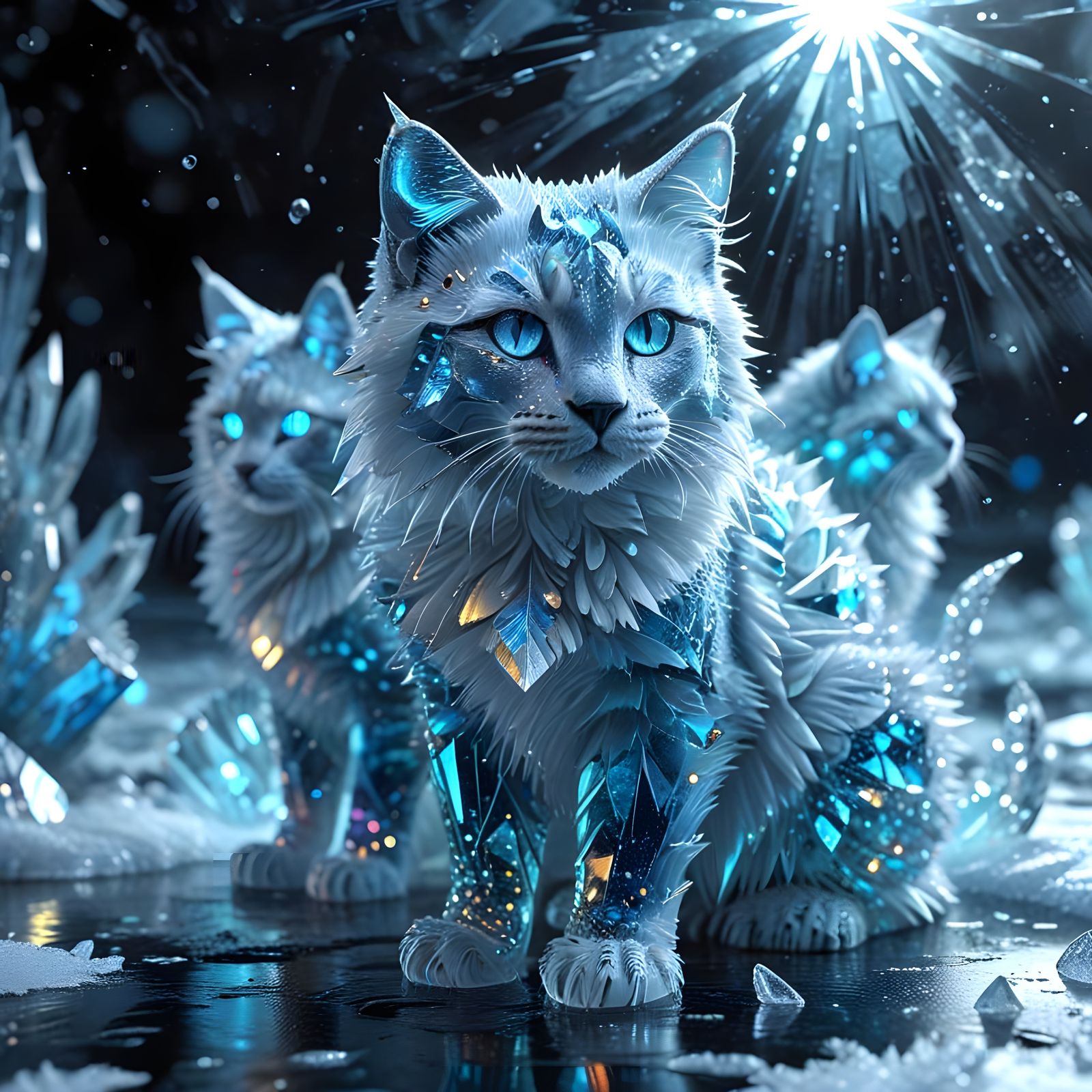 Fractal Ice Cats Emerge From Frozen Lake