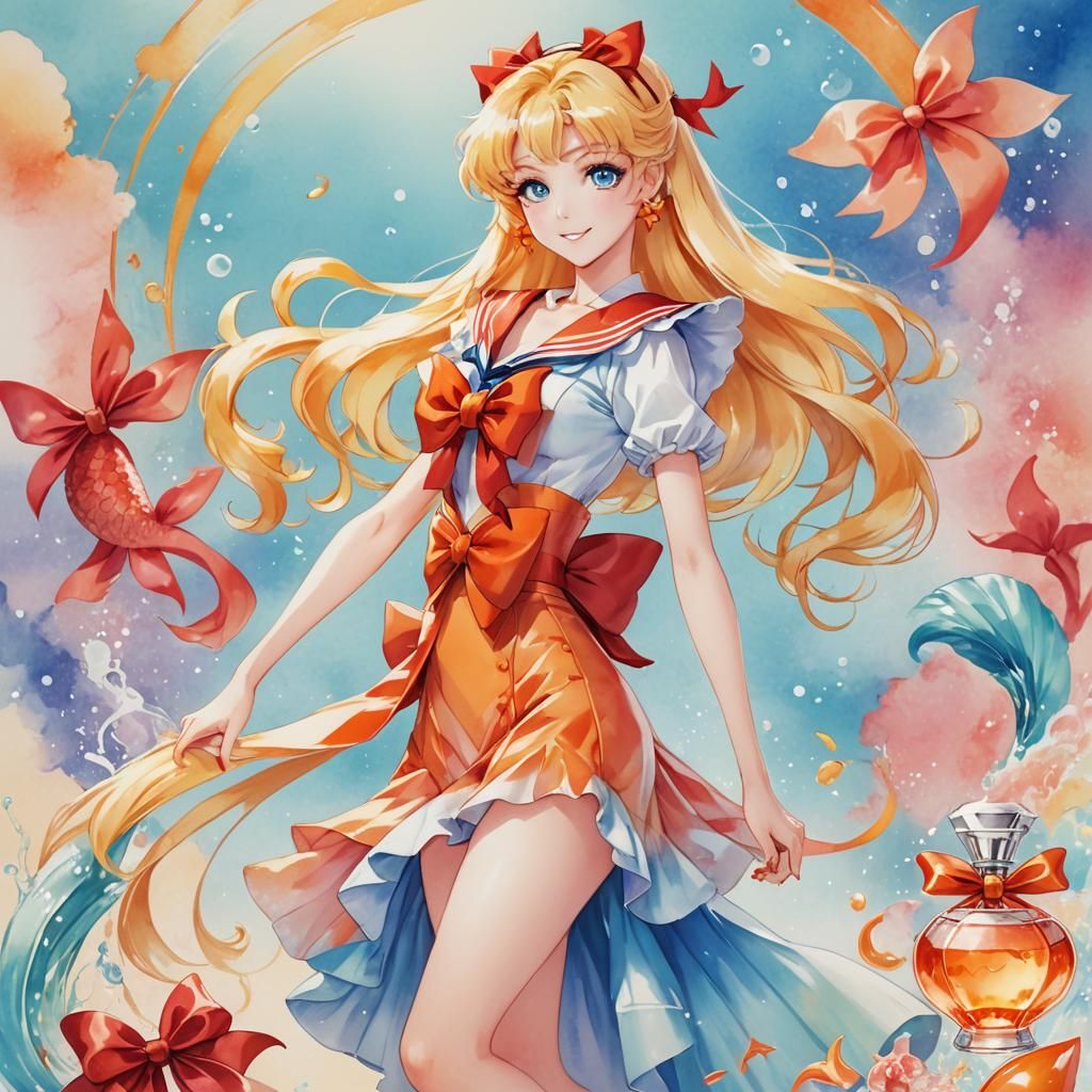 Sailor Venus Anime Perfume Ad in Japanese Manga Style