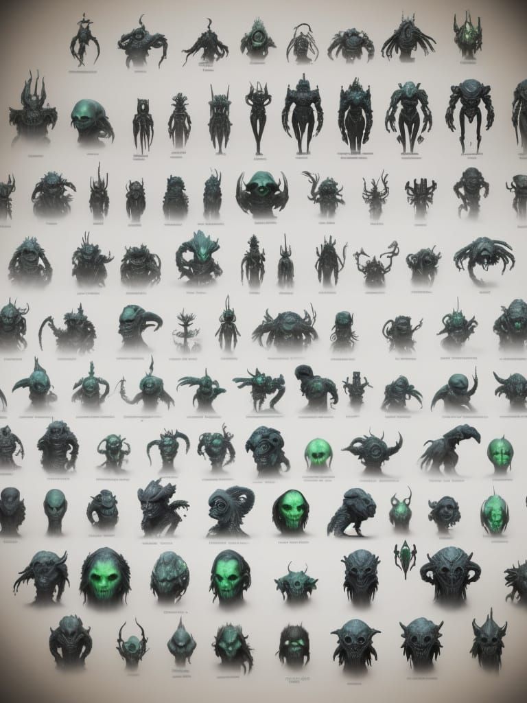 Ethereal Biomechanical Beasts in a Dark, Misty Realm