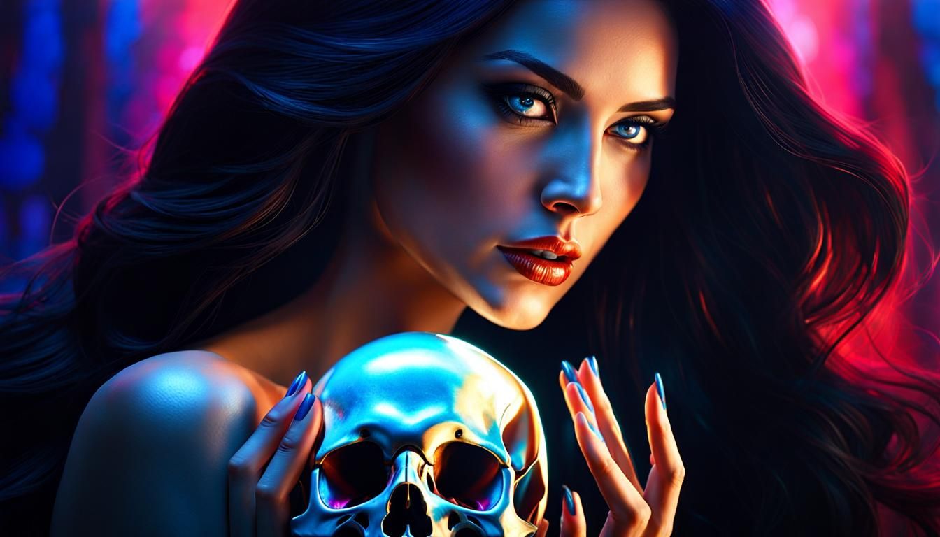 Elegant Necromancer with Skull: Digital Matte Painting