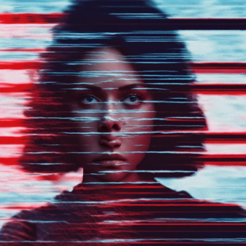 Glitched Portrait of a Woman in VHS Style