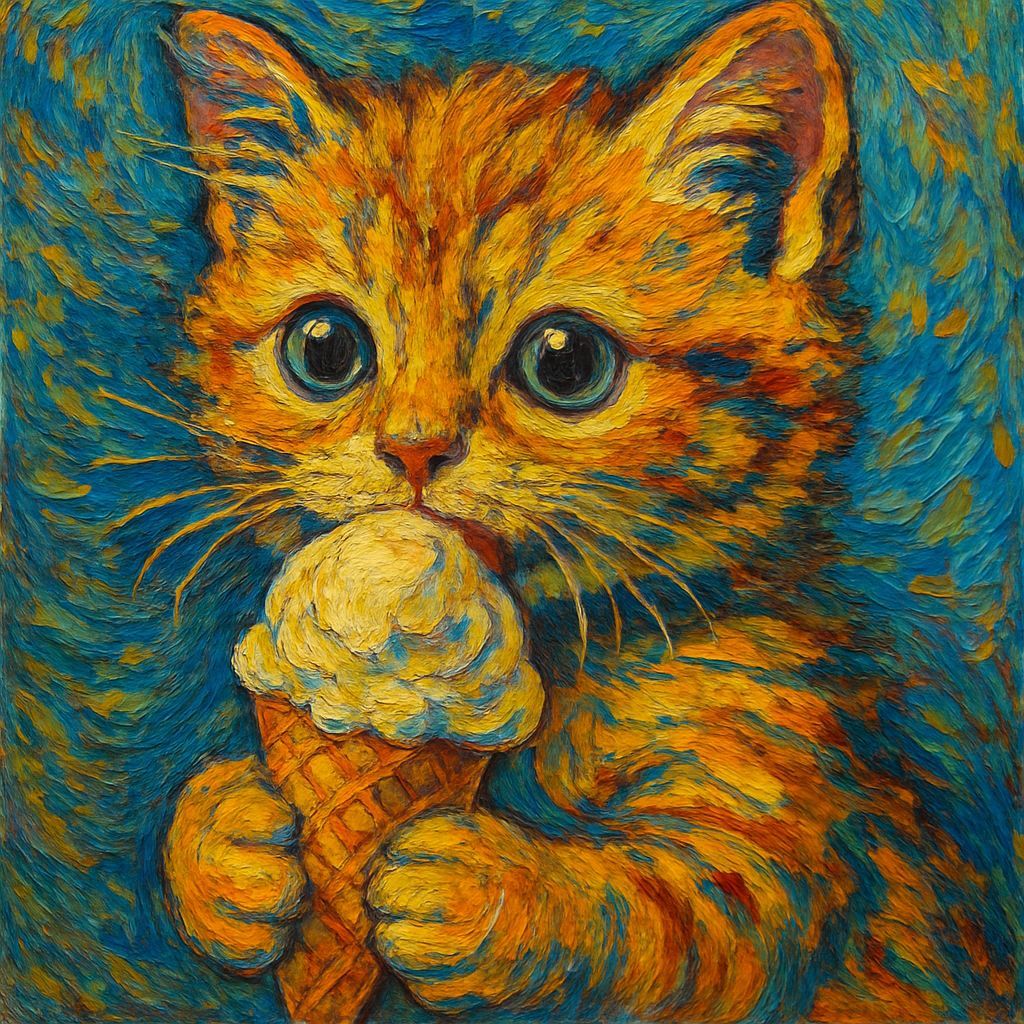 Whimsical Kitten in VanGogh Style