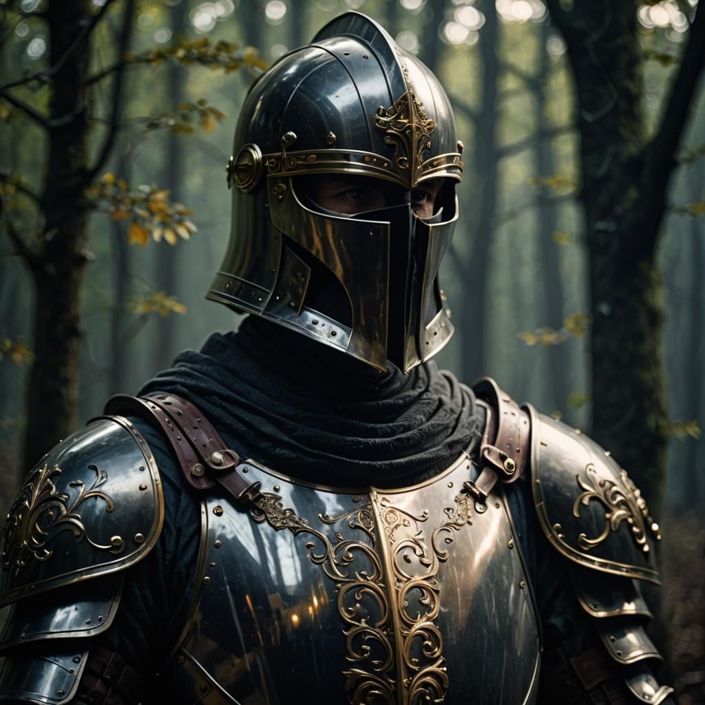 Mysterious Translucent Knight in Dark Vintage Photo