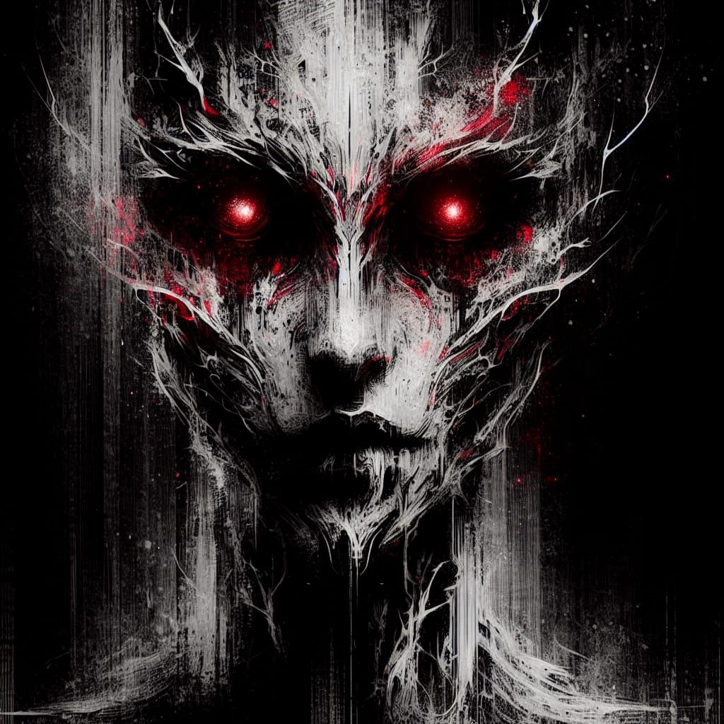 Haunting Abstract Figure with Red Eyes