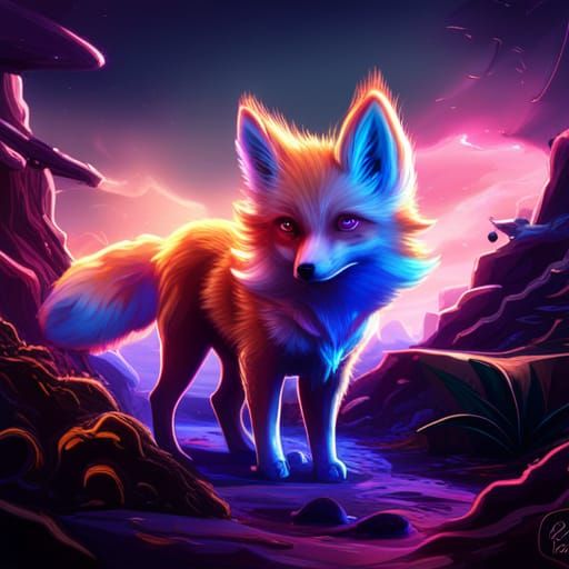 Neon Angel Fox Pup: Fantasy Concept Art