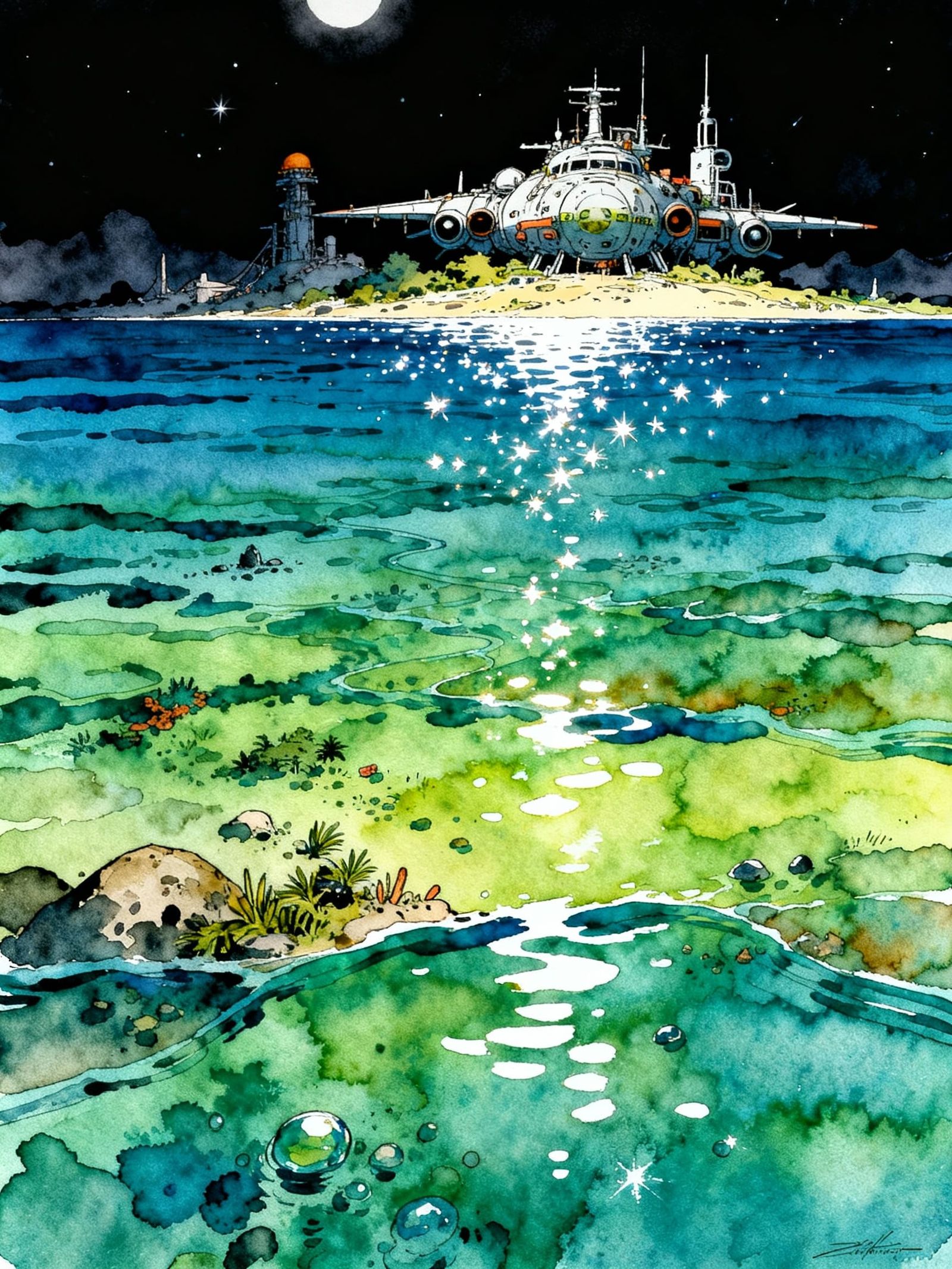 dark comic style, watercolor, hyperdetailed, sublime, detailed, majestic, long distance, ultra wide-angle, storytelling ...