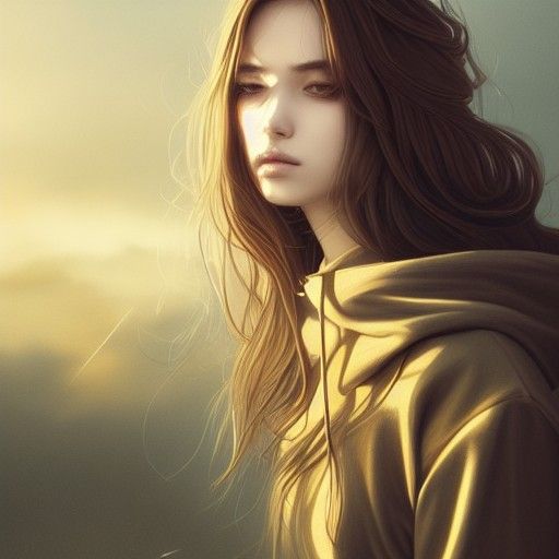 Goddess in Black Hoodie with Golden Halo