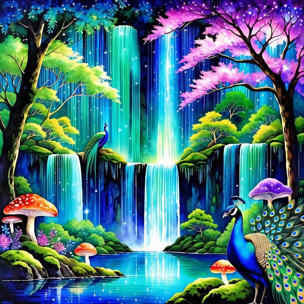 Whimsical Peacock in Magical Winter Wonderland
