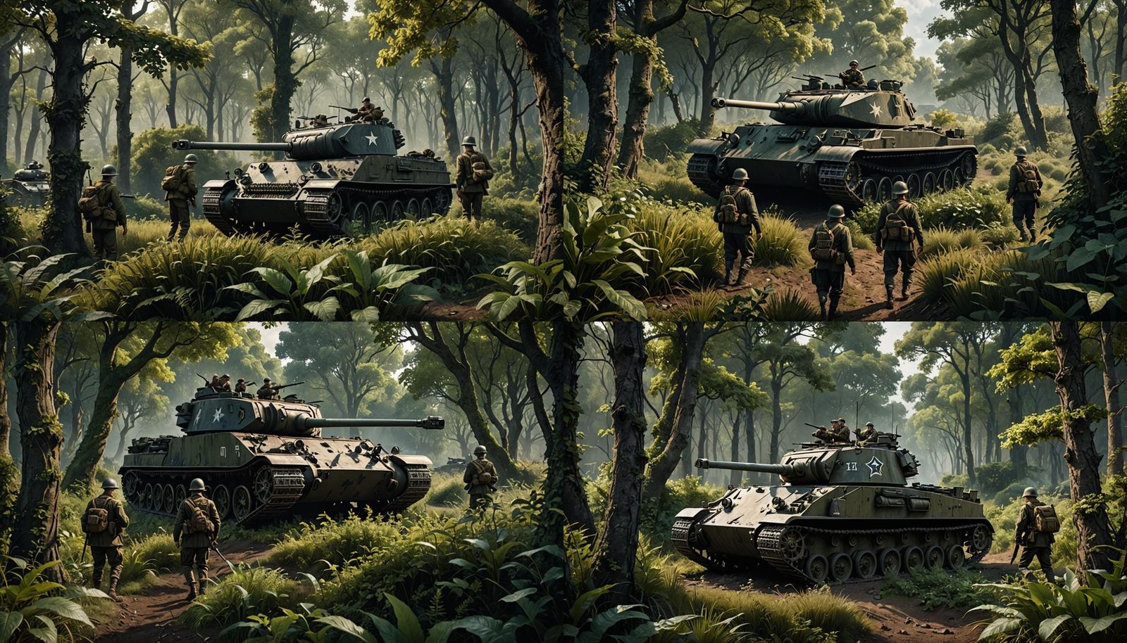 German Soldiers Watching American Tank in World War II