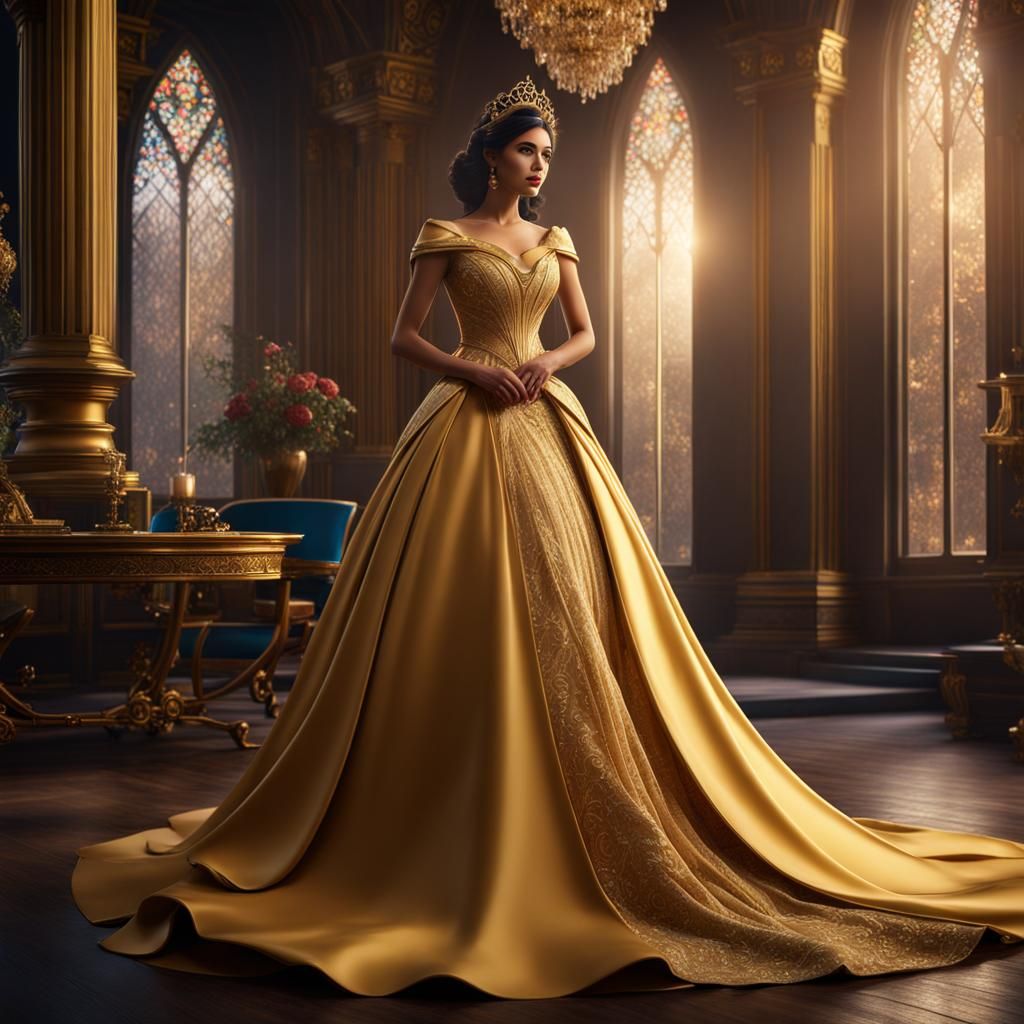 Disney Princess in Gold Dress: Fantasy Art