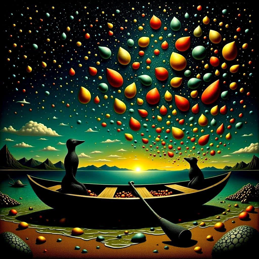 Hallucinatory Stars Fall on Rowboat at Night