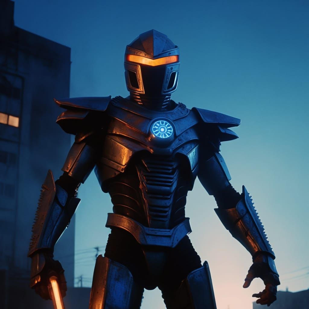 Futuristic Warrior Lord Zedd in Ruined Cityscape