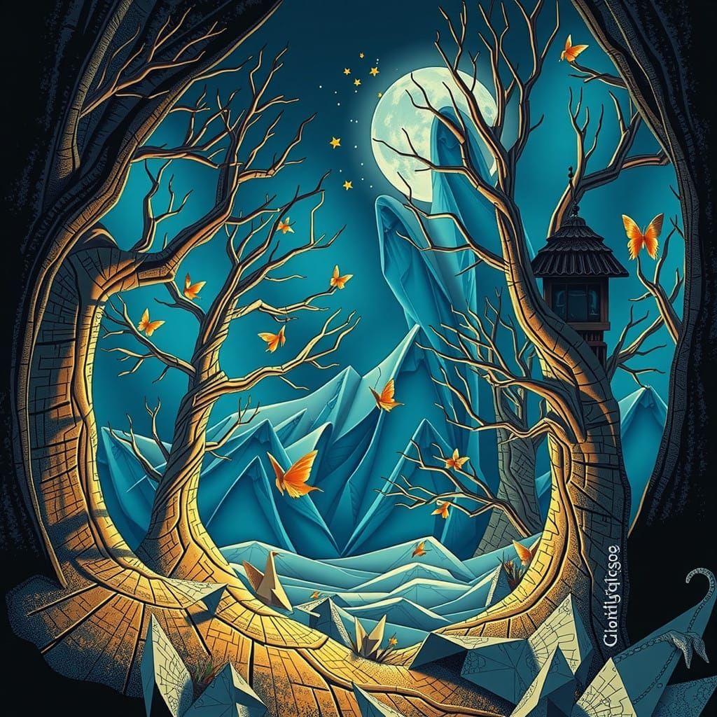 Delicate Origami Scenes Radiate Ethereal Biosil Glow