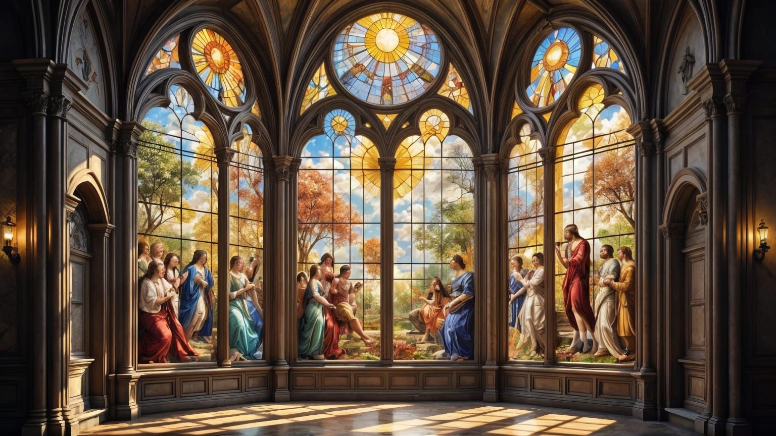 Cathedral Interior Transformed with Renaissance Stained Glas...