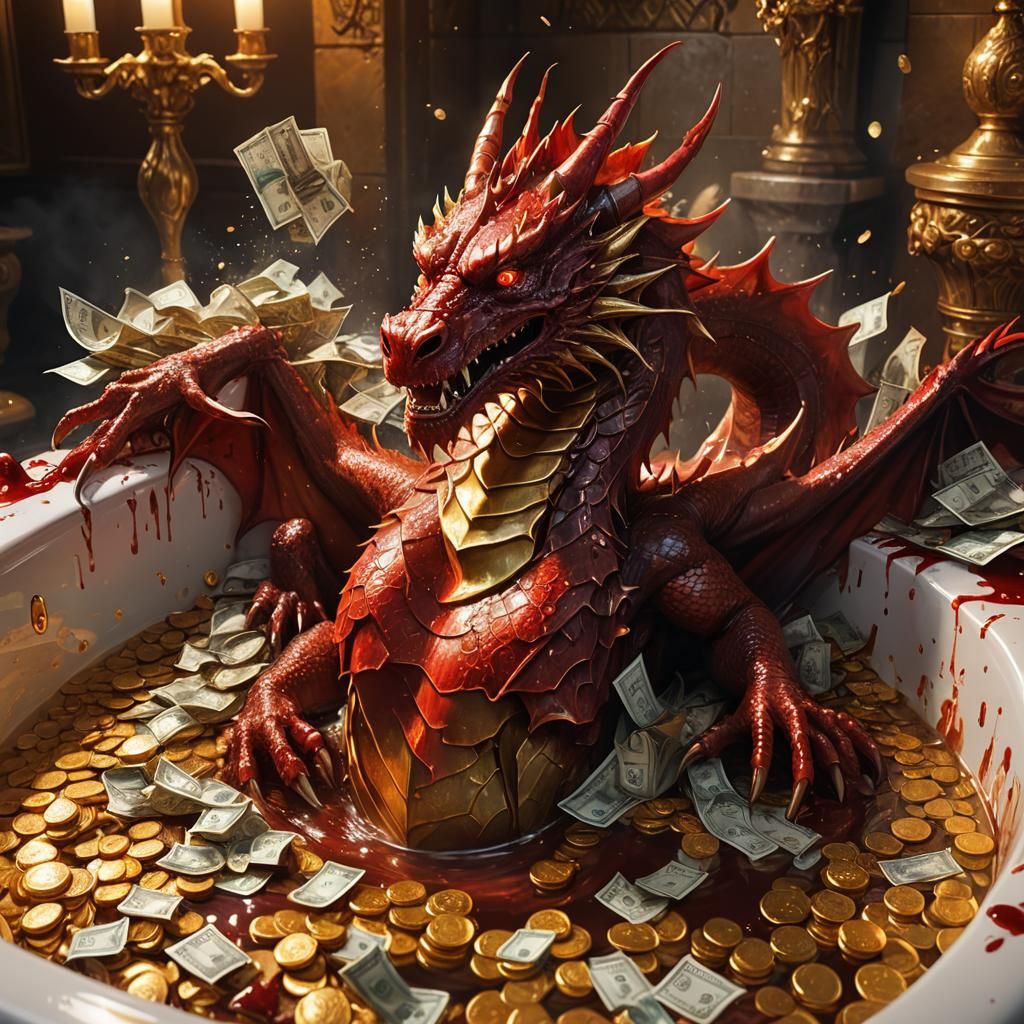 Red Dragon Bathing in Gold: Fantasy Concept Art