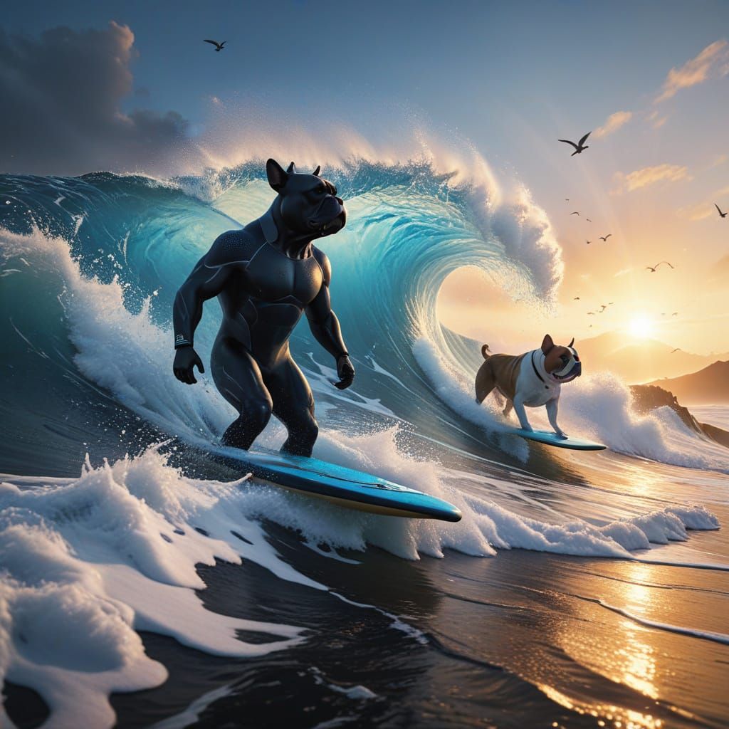 Surreal Surfing Scene in Dark Fantasy Style