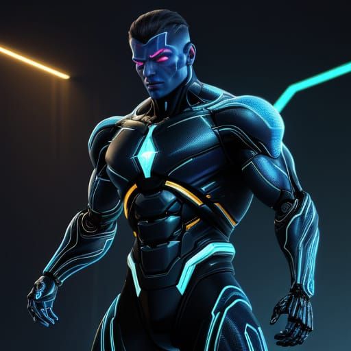 Cybernetic Muscled Man with Glowing Circuits