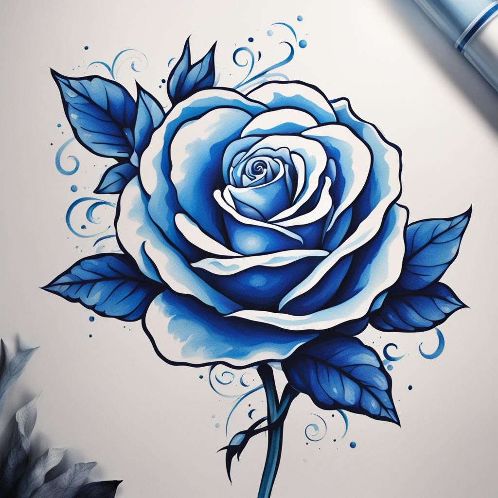 Blue and White Rose Tattoo Design