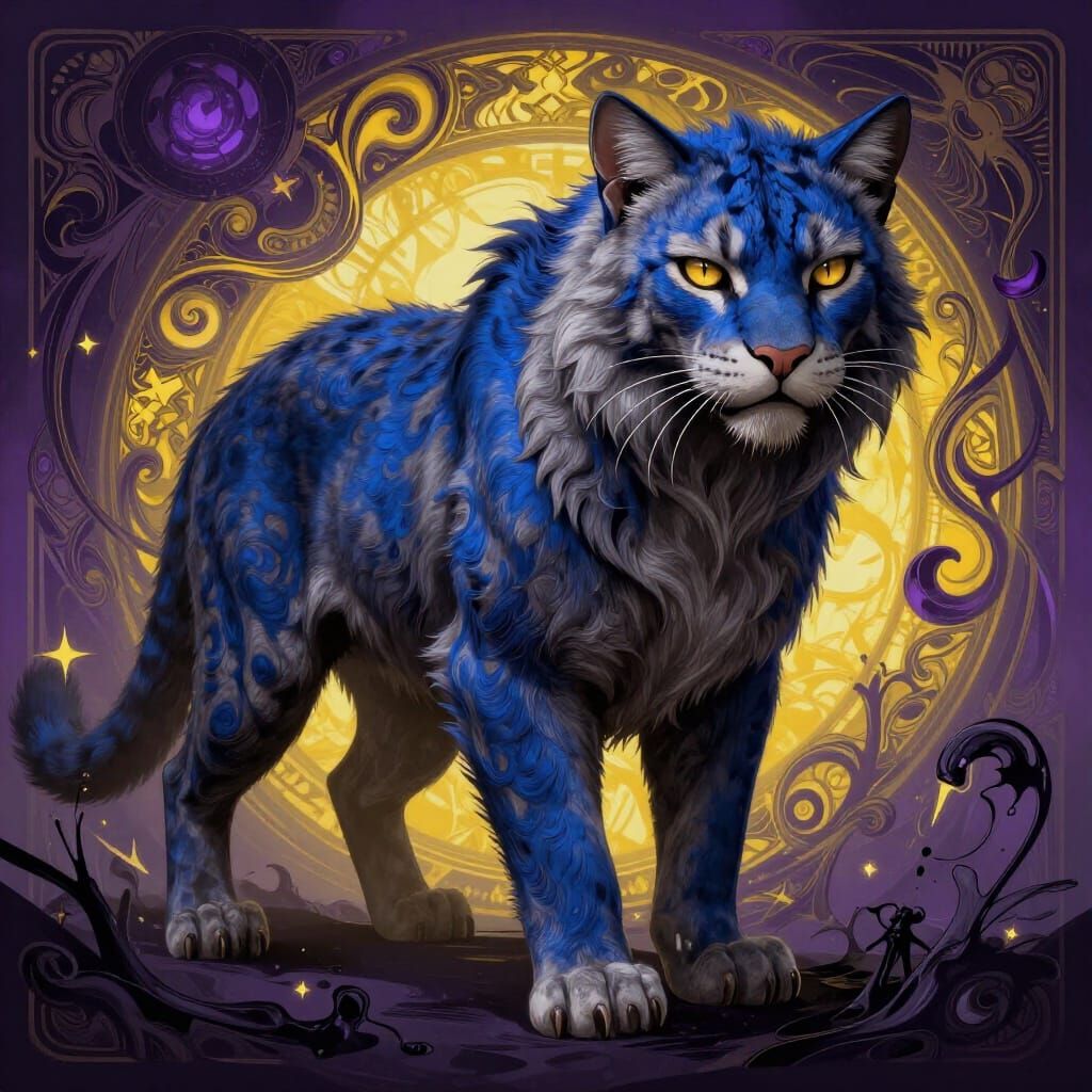 Blue Fur Feline in Dark Fantasy Concept Art Style