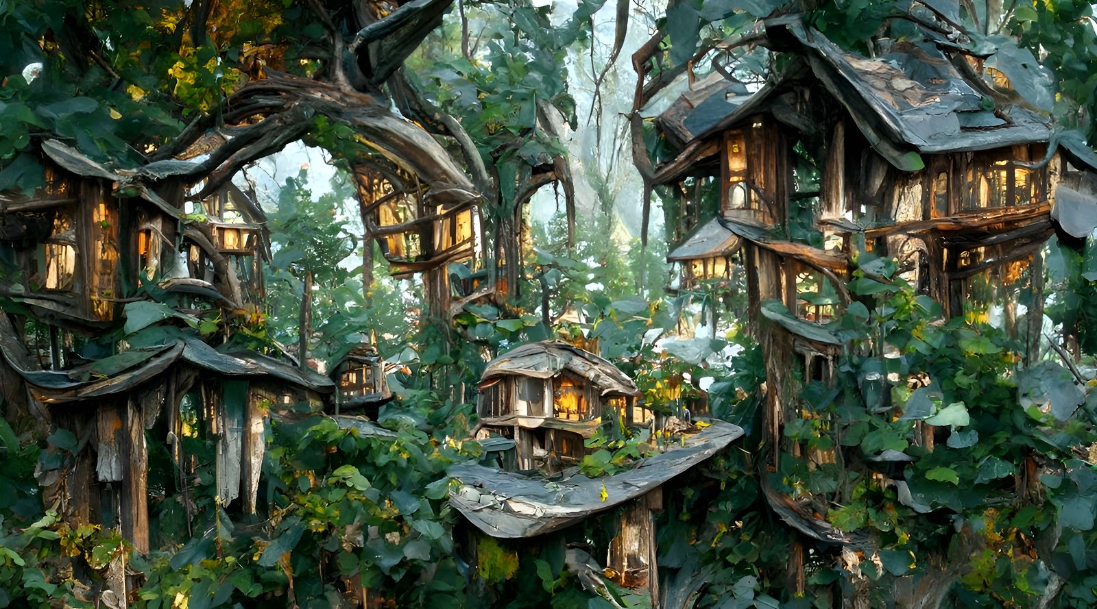 Serene Forest Village Architecture in Fantasy Art Style