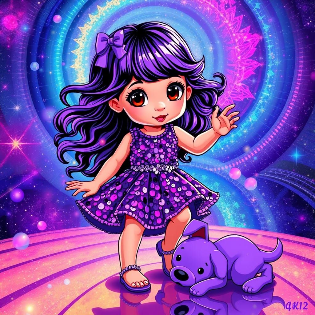 Vibrant Little Girl Dances in Psychedelic Disco Wonderland