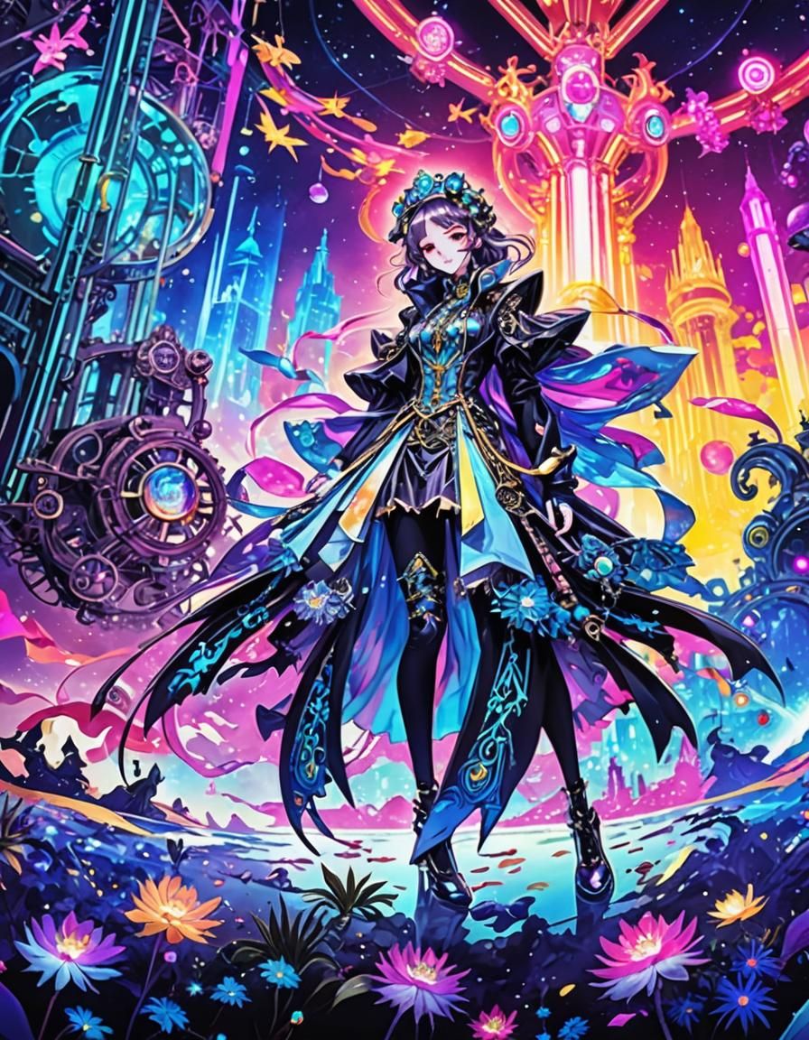 Elegant Noble Lady in Dreamlike Steampunk Realm