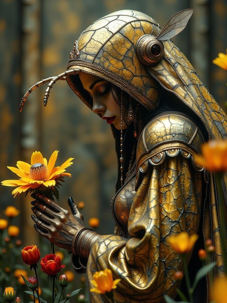 Queen Bumble Bee in a Gothic Floral Scene