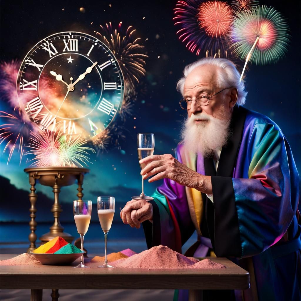Father Time Celebrating on New Year's Eve