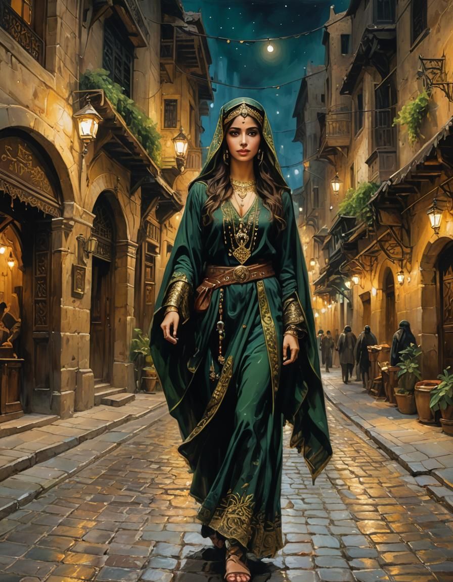 Medieval Arabian Beauty in Oil Painting