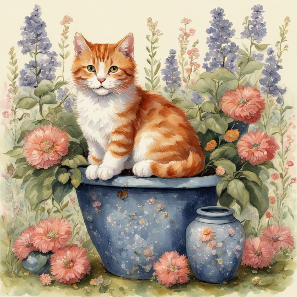 Ginger Cat in Flower Garden, Garthwaite Style