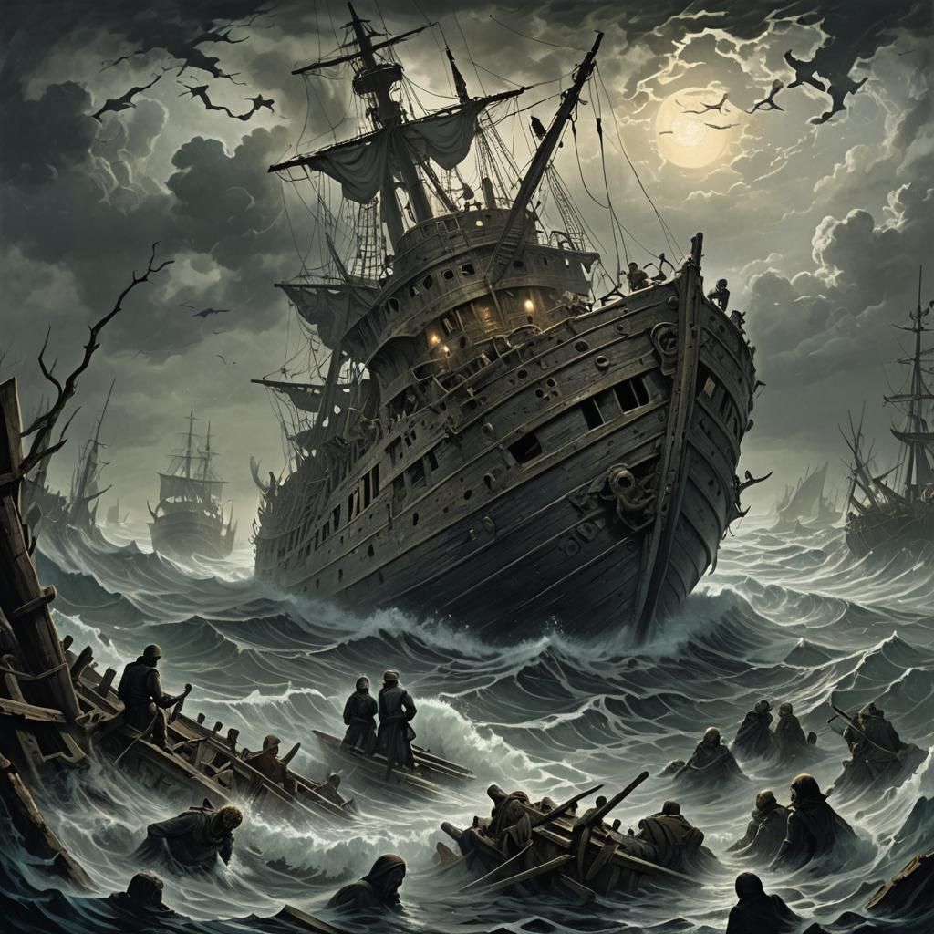 Eerie Shipwreck in Underwater Horror Landscape