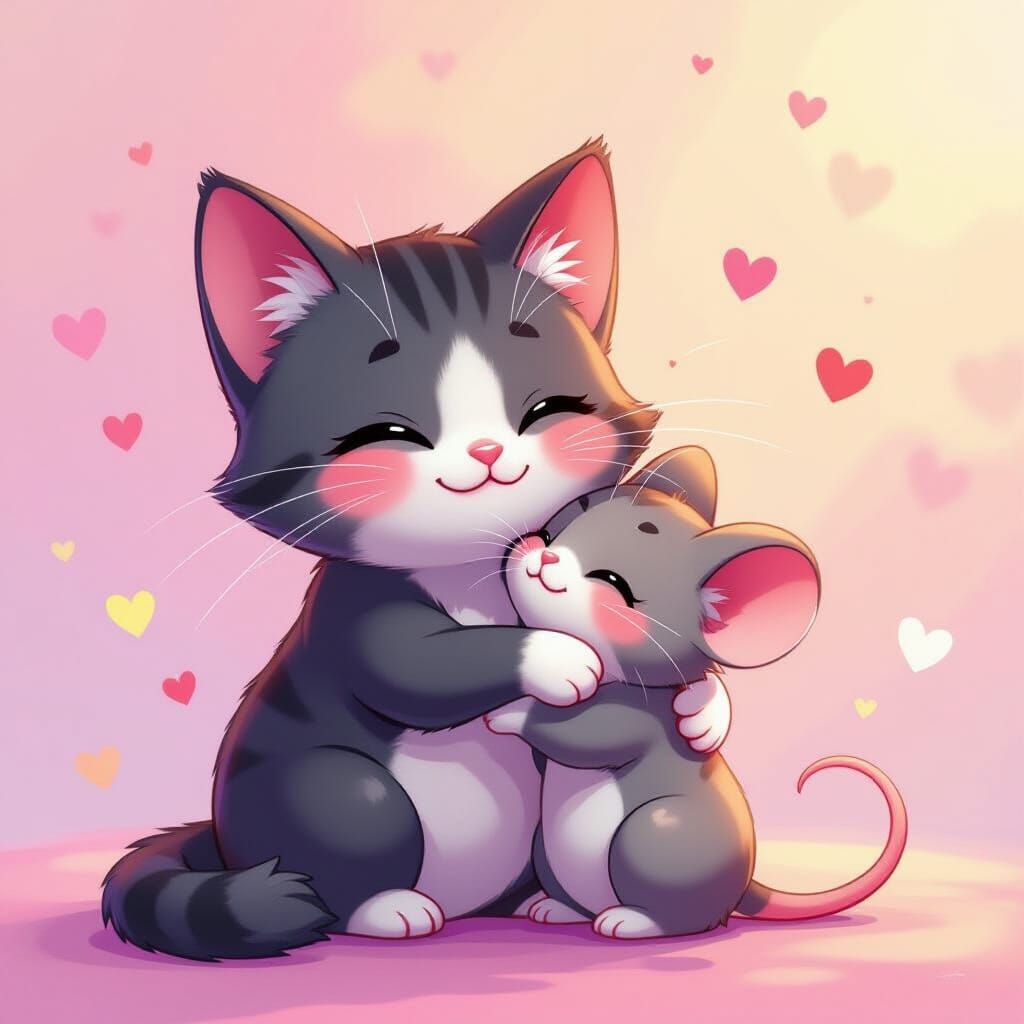 Adorable Cat and Mouse Friends in Manga Scan Style