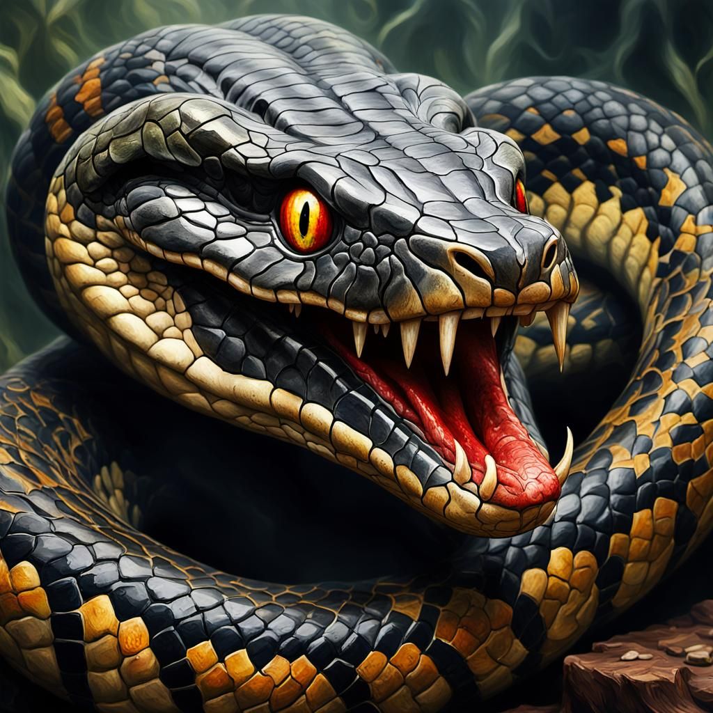 Grotesque King Cobra in Hyperrealistic Gothic Impressionism