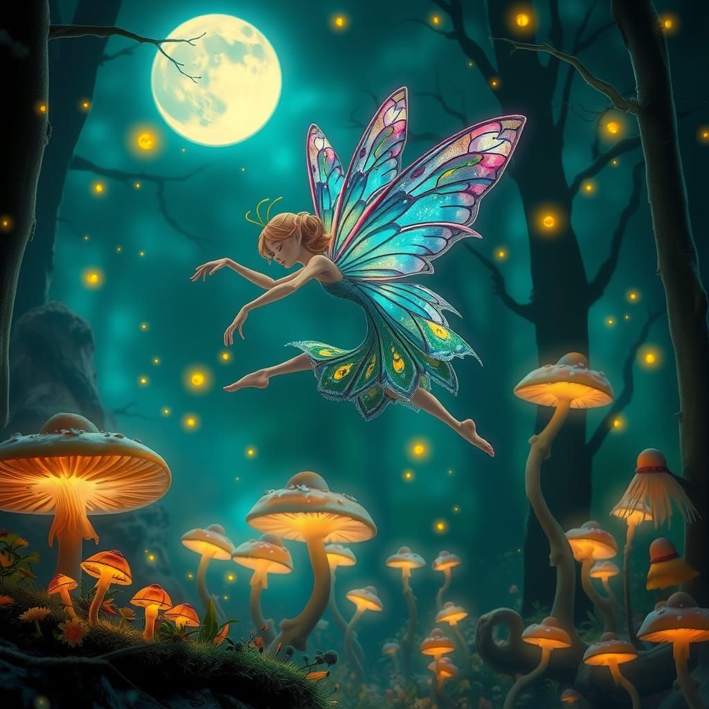 Magical Firefly Fairy in Moonlit Forest