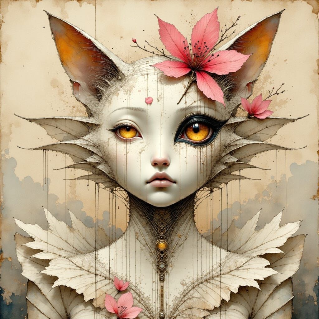 Cyberpunk Cat with Intricate Schematic Facial Writing