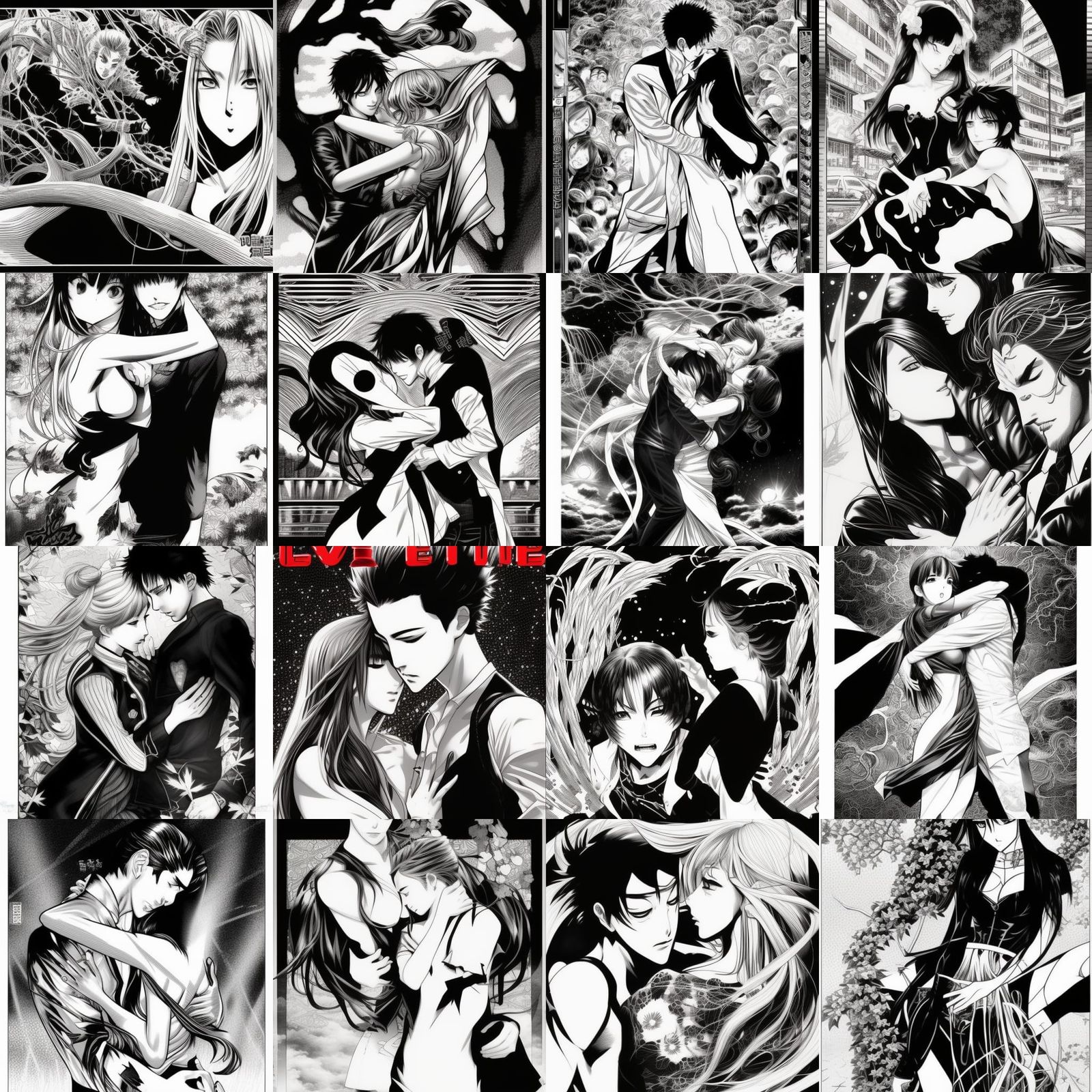 Manga Love Scene in Black and White Comic Art