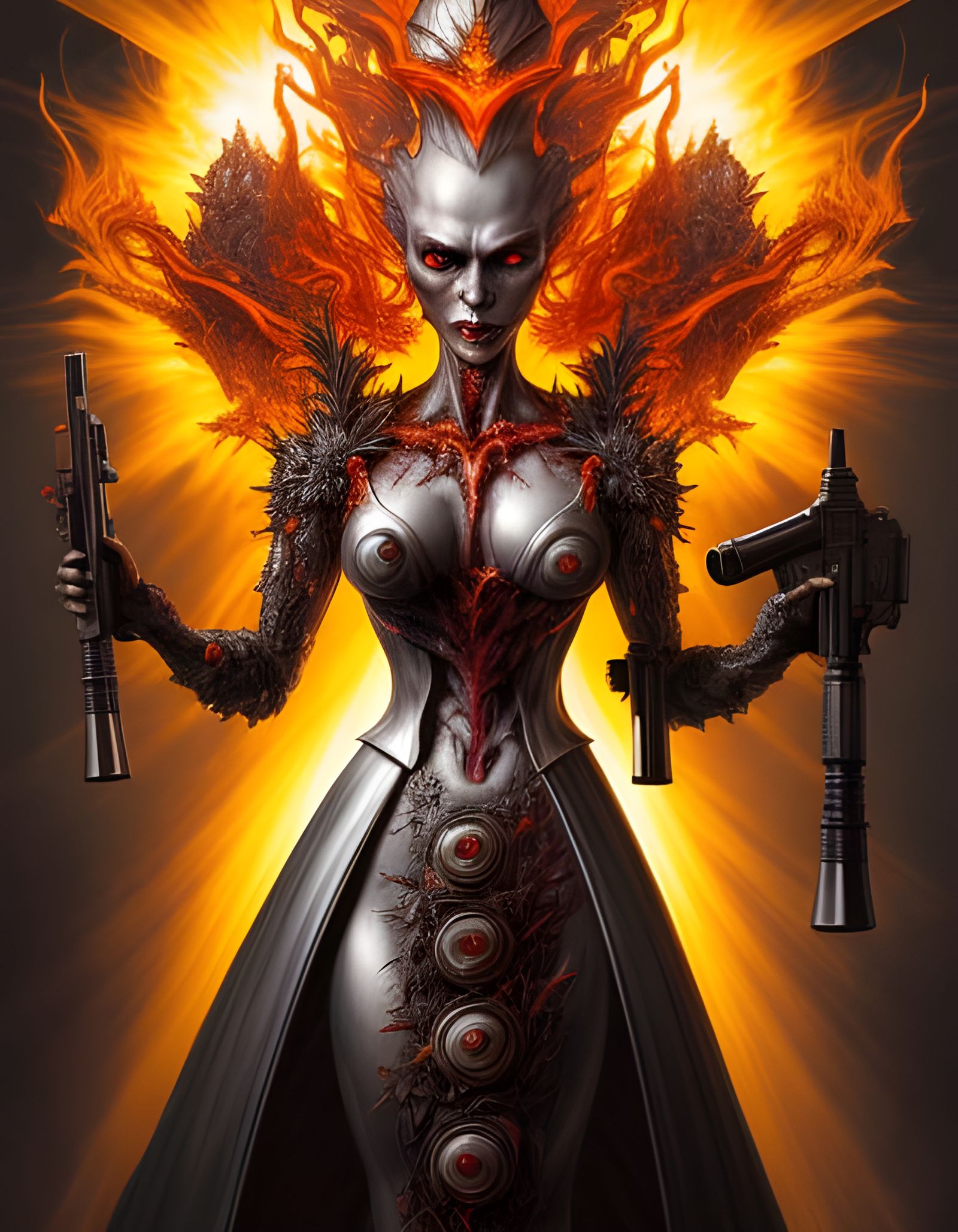 Demonic Beauty with Gun in Hyperrealistic Fantasy Art