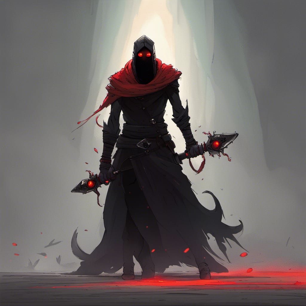 Menacing Black Figure with Red Eyes in Anime Style