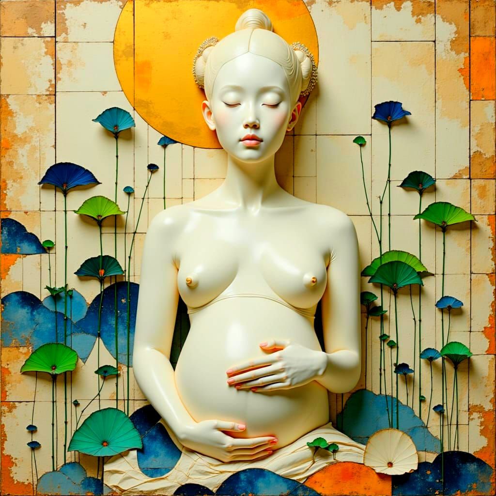 Japanese Kintsugi Statue of Motherhood