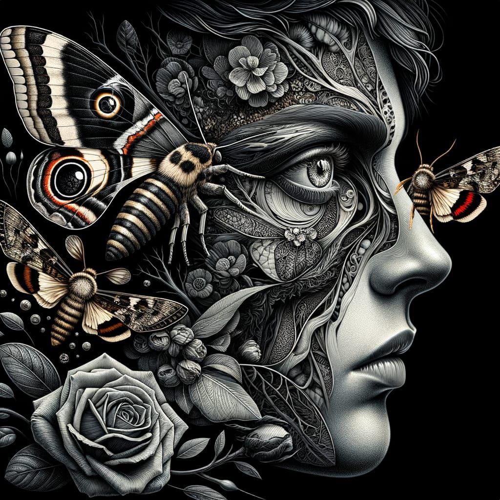 Surreal Face Portrait with Nature-Inspired Elements