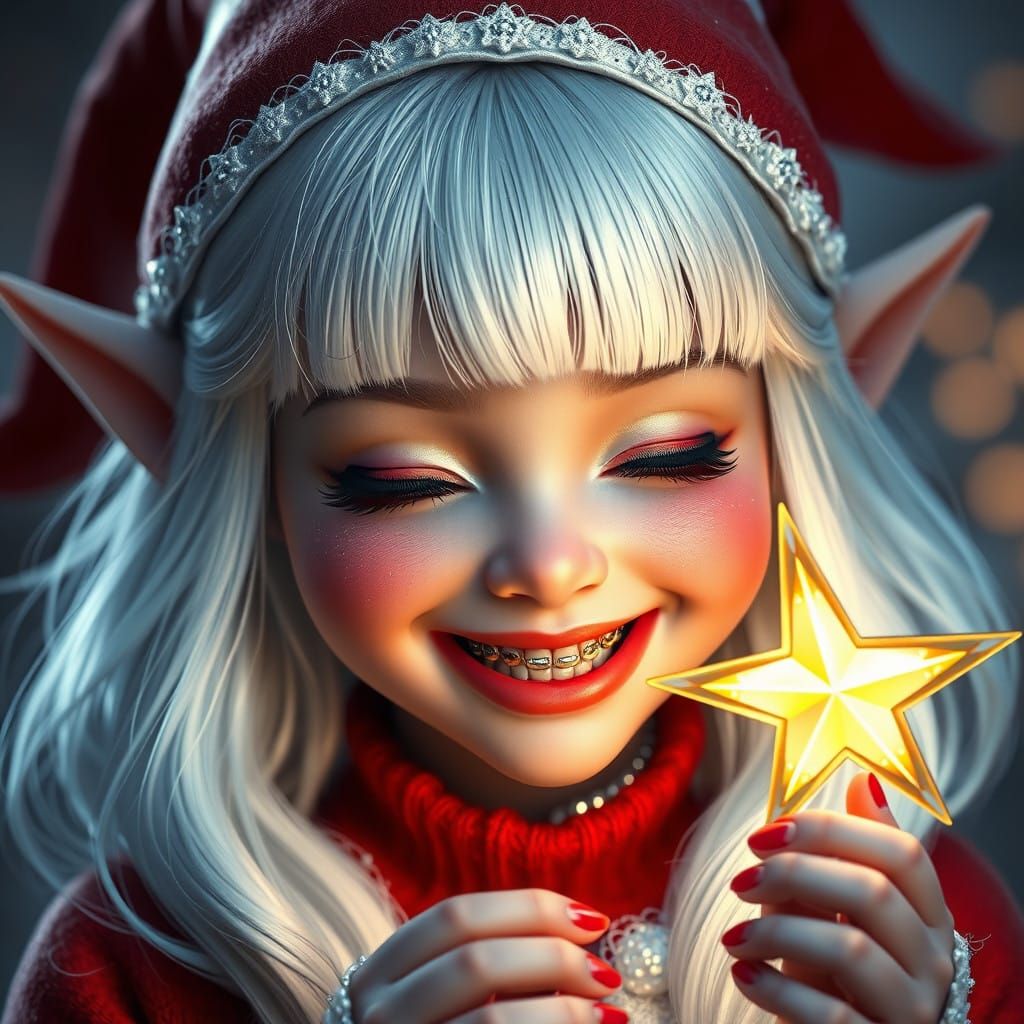 Whimsical Christmas Elf with Golden Locks and Bright Smile