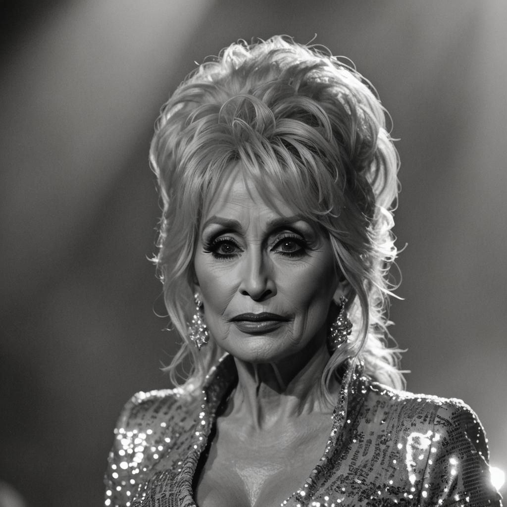 Vulnerable Dolly Parton Portrait in Black and White